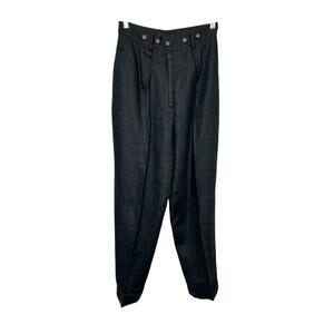 Kenar Studio 100% Linen Pleated Black Ultra High Rise Pants Cuffed Hem Y2K Sz 4